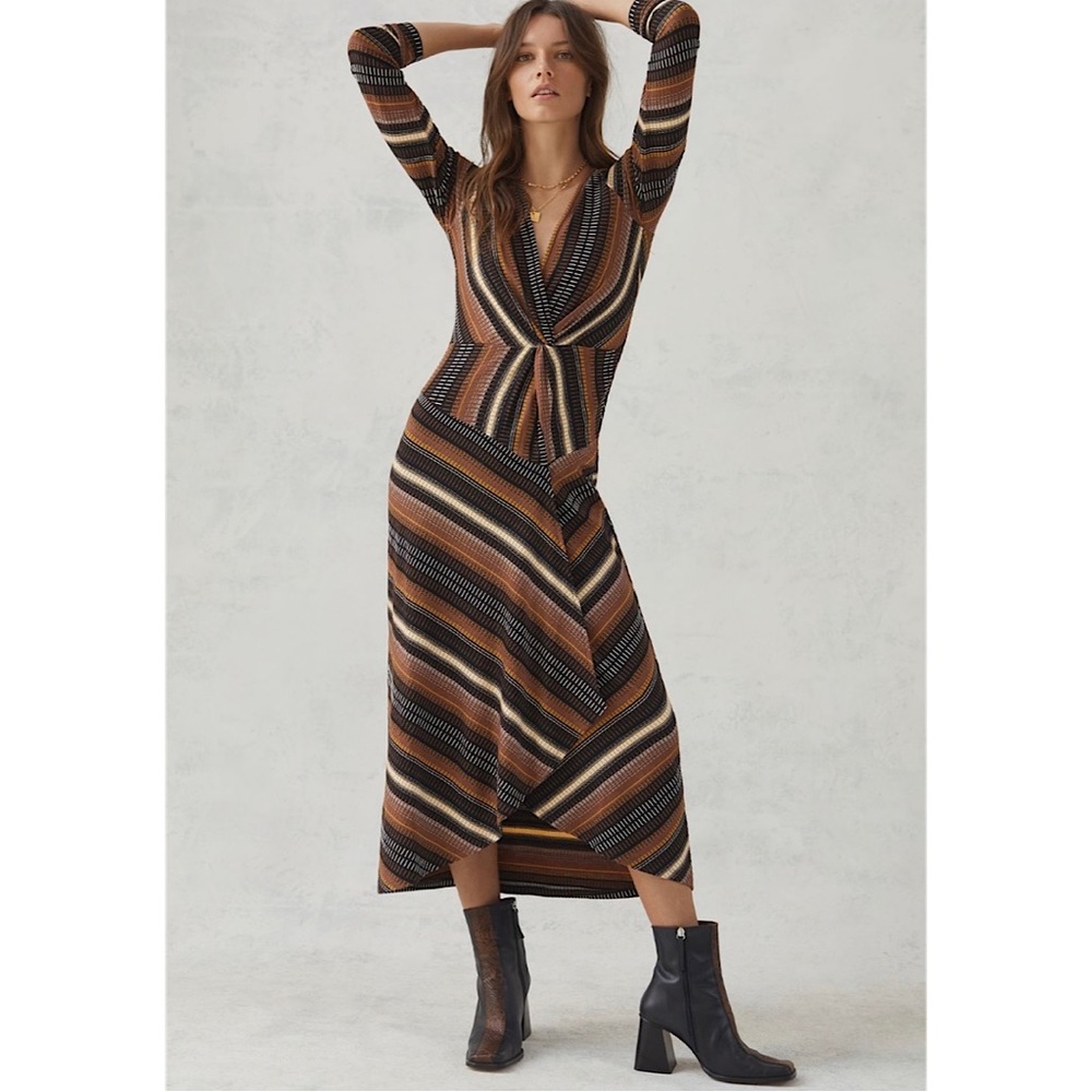 Anthropologie Maeve Striped Wrap Midi Dress
